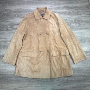Country Road Jacket Womens Small Tan Suede Leather Double Breasted Car Coat VTG